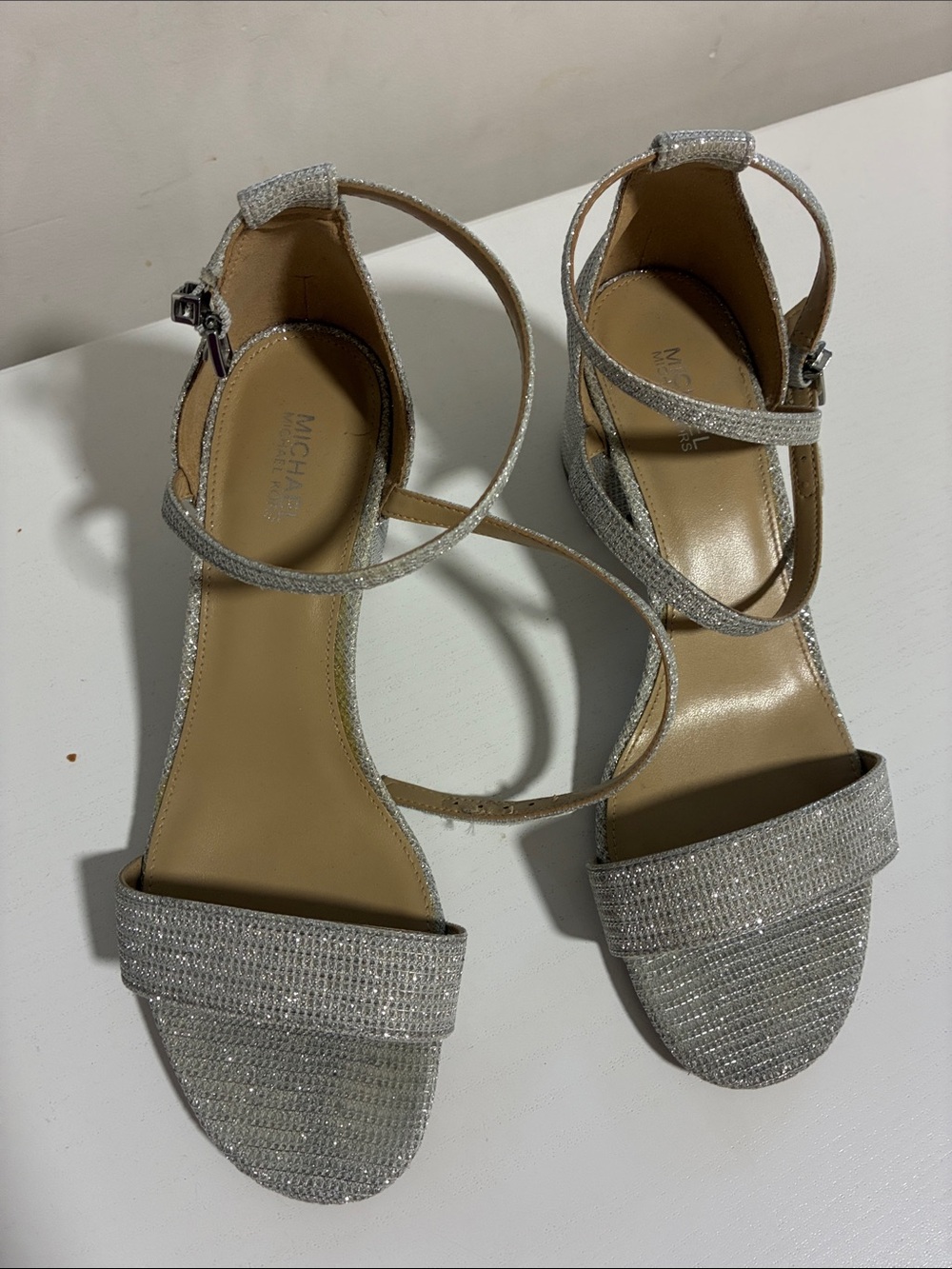 Michael Kors Silver Glitter Ankle-Strap Heels